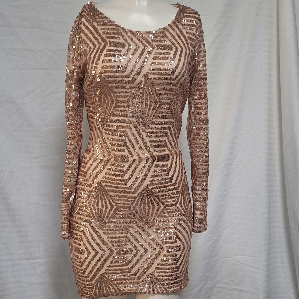Xtaren- Rose Gold Sequin Mini Dress- Size S